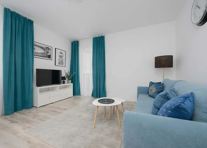 Blue In With Desk For Remote Work And Parking By Renters Apartment Warsaw